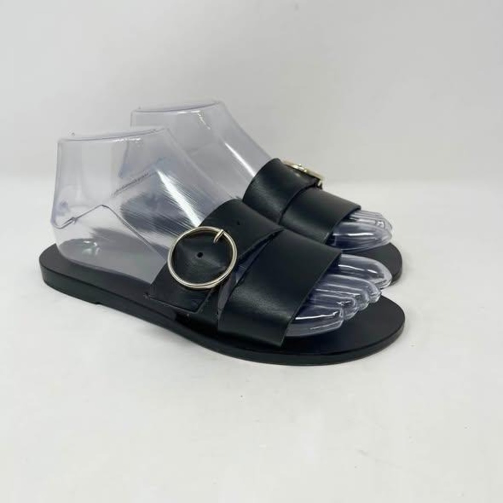 Kyma Handcrafted Leather Sandals EU 37 Black Leather Silver Buckle Greece